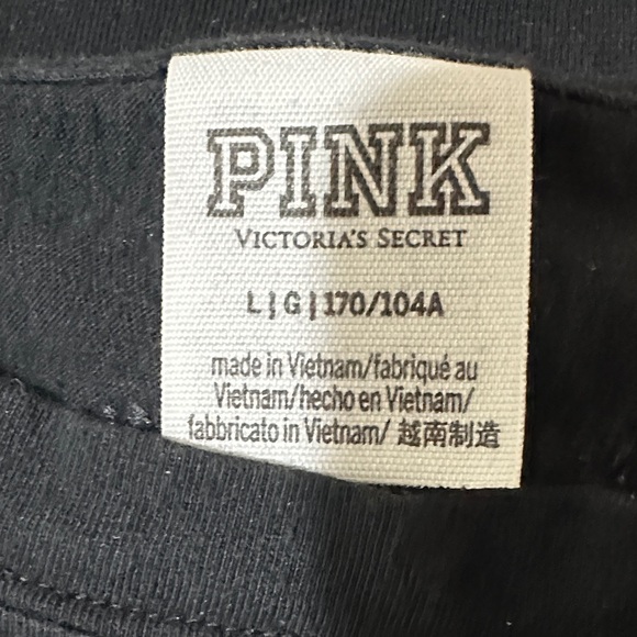 Large Victoria Secret Pink” Woman’s Black Long Sleeve W/ Silver Sequin Lettering - Picture 7 of 7